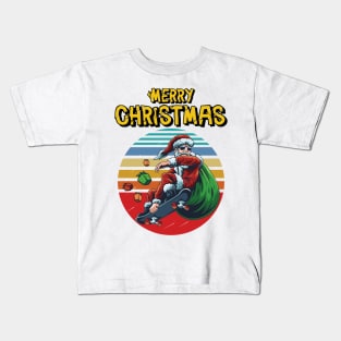Christmas Skateboarding Santa With Vintage Sunset Perfect Gift for Christmas Day Kids T-Shirt